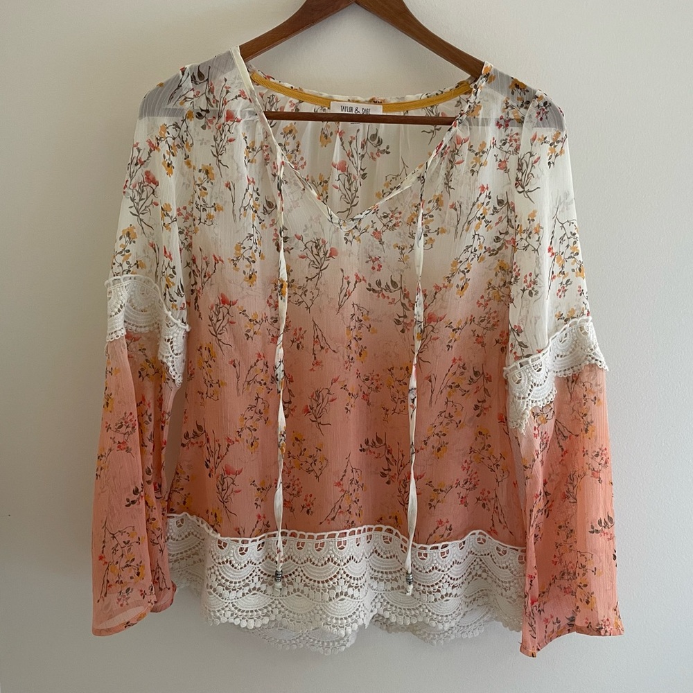 Taylor & Sage Sheer Floral Top
